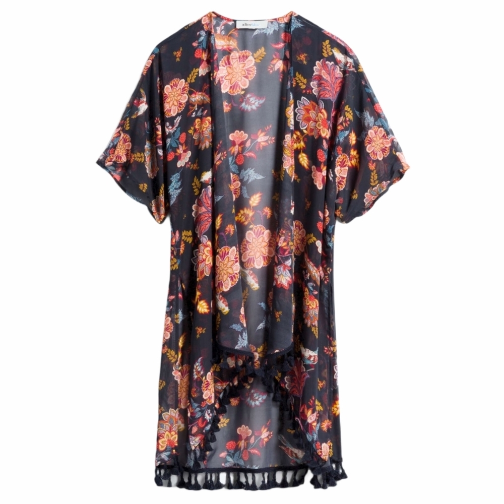 Alice Blue Aladin Floral Short Sleeved Kimono Long Boho Top  Small